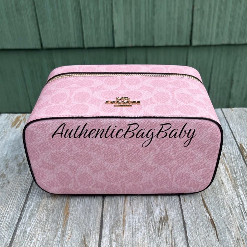Coach Powder Pink Cosmetic Case In Signature Canvas Powder Pink Bag - Picture 4 of 9